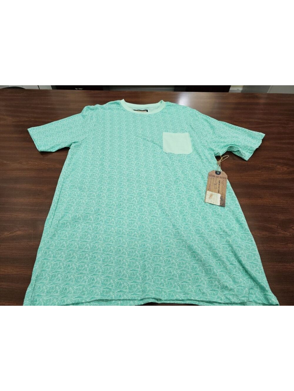 NWT Hudson & Barrow 100% Cotton Large Mint Green Geometric Pocket Casual T Shirt